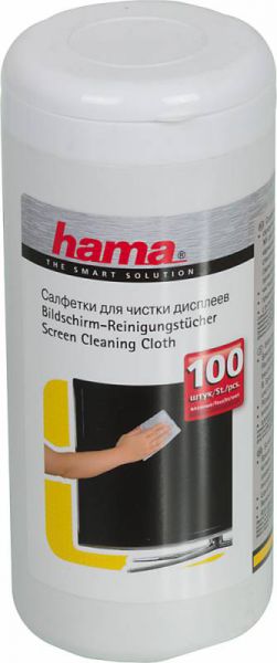 Салфетки HAMA H-R1095850 влажные для экранов в диспенсере (тубе) 100 шт. 14х20 см